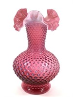 Fenton Cranberry Opalescent Ruffled Hobnail Vase