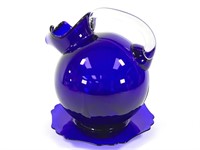 Cambridge Royal Blue Ball Jug w Ice Lip + Plate