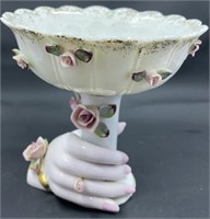 Mid Century Lefton China Lady Hand Pedestal Bowl