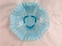 OPALESCENT BLUE FOOTED BOWL 3.5"T X 9"W