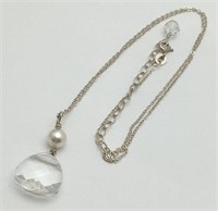 Sterling Silver Necklace W Clear Stone Pendant