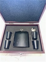 Black Steel Flask Gift Set with Shot Glasses,