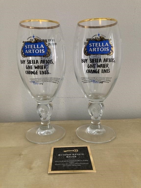 2 Stella Artois Blue Label Beer Glasses