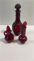 Lot of 3 Vintage Ruby Red Avon Bottles