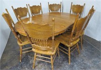 Claw Foot Oak Dining Table & 8 Pressed Back Chairs