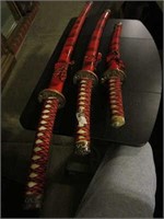 3 Pc. Marble Red Katana Sword Set