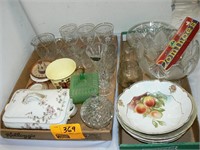 ANTIQUE COVERED CASSEROLE, CANDY DISHES, SERVING