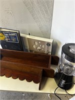 Blender, mirrors, wooden shelf