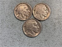 Three 1934 Buffalo nickels