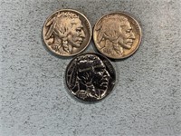 Three 1937 Buffalo nickels