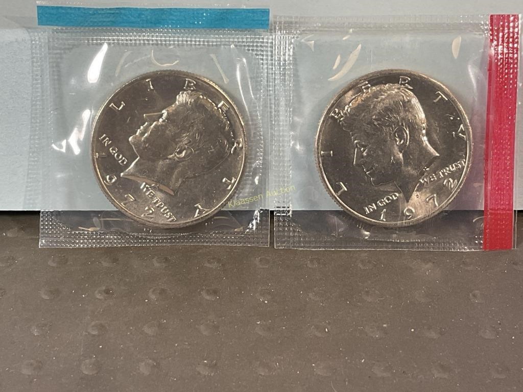 1972 P and D Kennedy half dollars, cut from mint