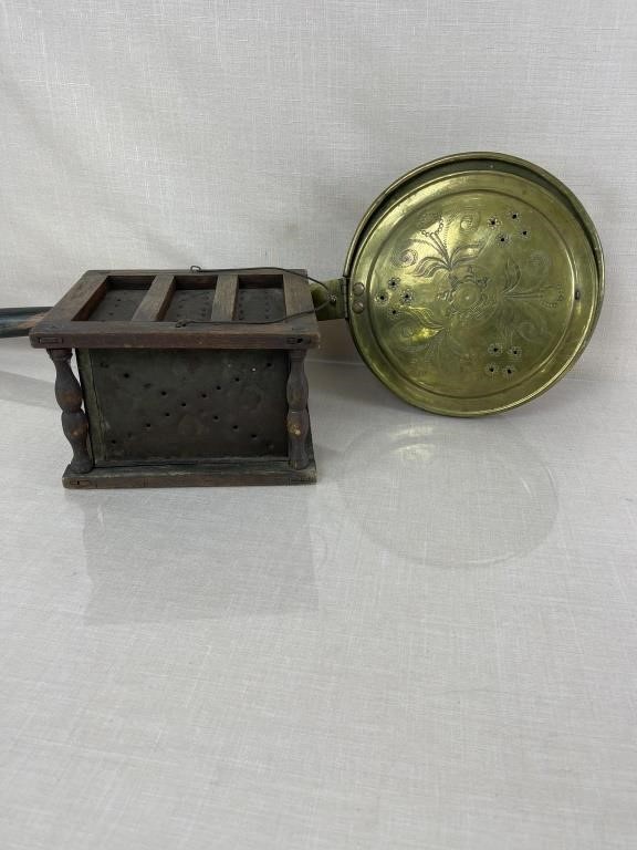 Antique Brass Bed Warmer & Punched Tin Foot Warmer