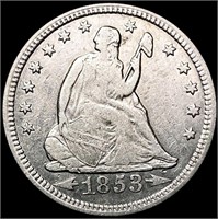 1853-O Arws & Rays Seated Liberty Quarter LIGHTLY