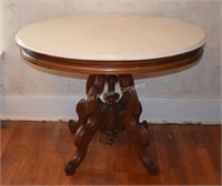 (B1) Eastlake Style Marble Top Table - 36.5x27x28"