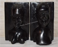 (S2) Teakwood Carved Bust Bookends - 4.25" tall