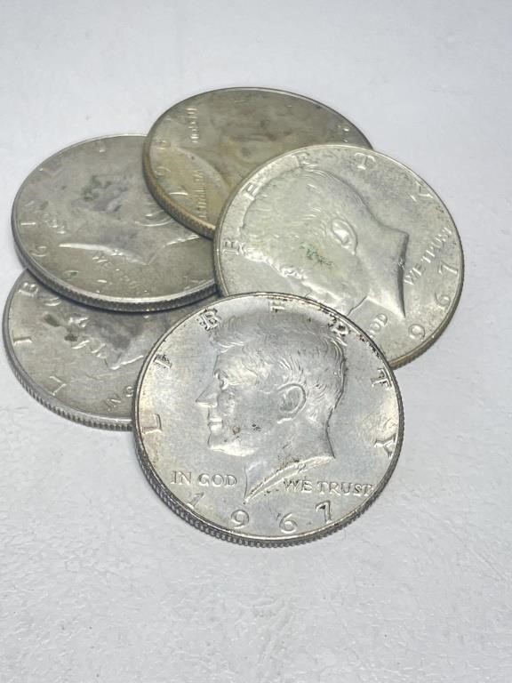 Lot of (5) 1967 Kennedy Halves 40% Silver