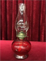 Vintage Red Glass Oil Lamp - 5.75"dia