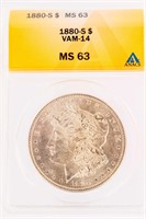 Coin 1880-S VAM-14 Morgan $ ANACS MS63