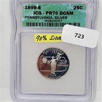ICG 1999-S PR70DCAM 90% Silver PA Quarter