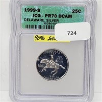 ICG 1999-S PR70DCAM 90% Silver DE Quarter