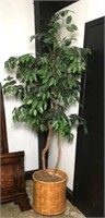 Faux Ficus Tree in Woven Planter on Casters