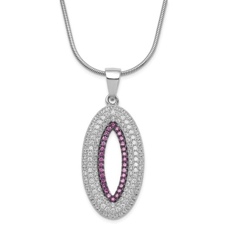 Silver- Pink Crystal Modern Design Necklace