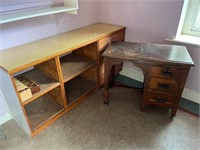 Vintage Desk and Vintage Pitch Pine Fronted Cubby