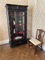 Unusual Tall Oak Jacobean Style Display Cabinet