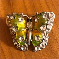 Rhinestone & Enamel Butterfly Brooch Pin