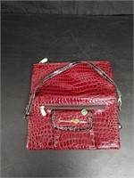 Red Faux Crocodile Shoulder Bag