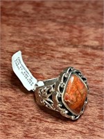 Red Coral Oxidized Sterling Silver .925 Ring Size