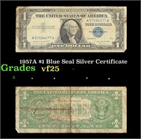 1957A $1 Blue Seal Silver Certificate Grades vf+