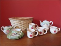 Miniature Tea Set Lot with Basket