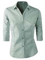 P3396  3/4 Sleeve Button Down Dress Shirt, Size 5