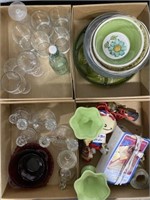 4 Boxes of Glass Serving Trays, Glasses, Candle