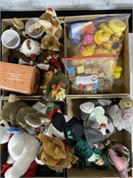 4 Boxes of Childrens Toys, Holiday Stuffed Animals