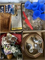 4 Boxes of Glasses, Candle Holders, Knick Knacks,
