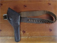 Antique flap holster with ammo belt