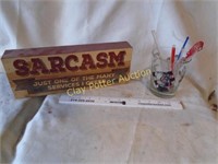 Wooden Sign & Vintage Bar Glass Stirs