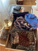 Cosmetic bags, tape recorders, brass candlestick