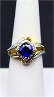 Sterling square blue sapphire ring, lab grown