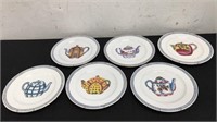 Set Of Six Decorative Teapot Plates