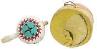 2)HOPI PAINTED GOURD SEED RATTLE & TAOS STYLE DRUM