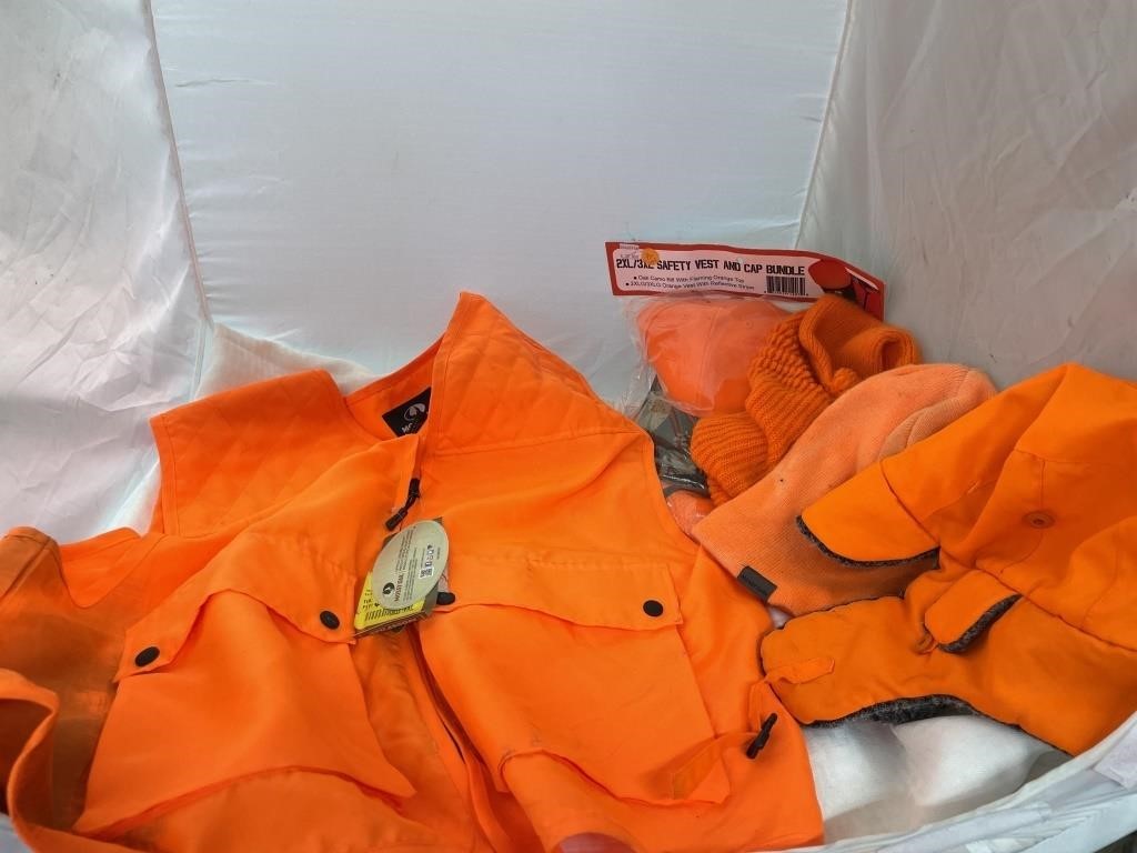 Box of Orange Hunting Vests L-XL & Caps