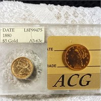 1880 $5 Gold Half Eagle ACG - MS63