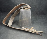 Antique 6" Large Steel Cow Bell W Neck Belt