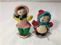 2 Vintage Small 2" Crochet Dolls