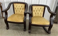 (AQ) Vintage Upholstered Tuffed Chair & Rocking