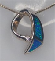 Sterling Inlaid Opal White Sapphire Pendant