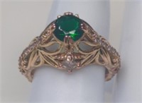 14K Gold Over Sterling Hollow Out Floral Emerald